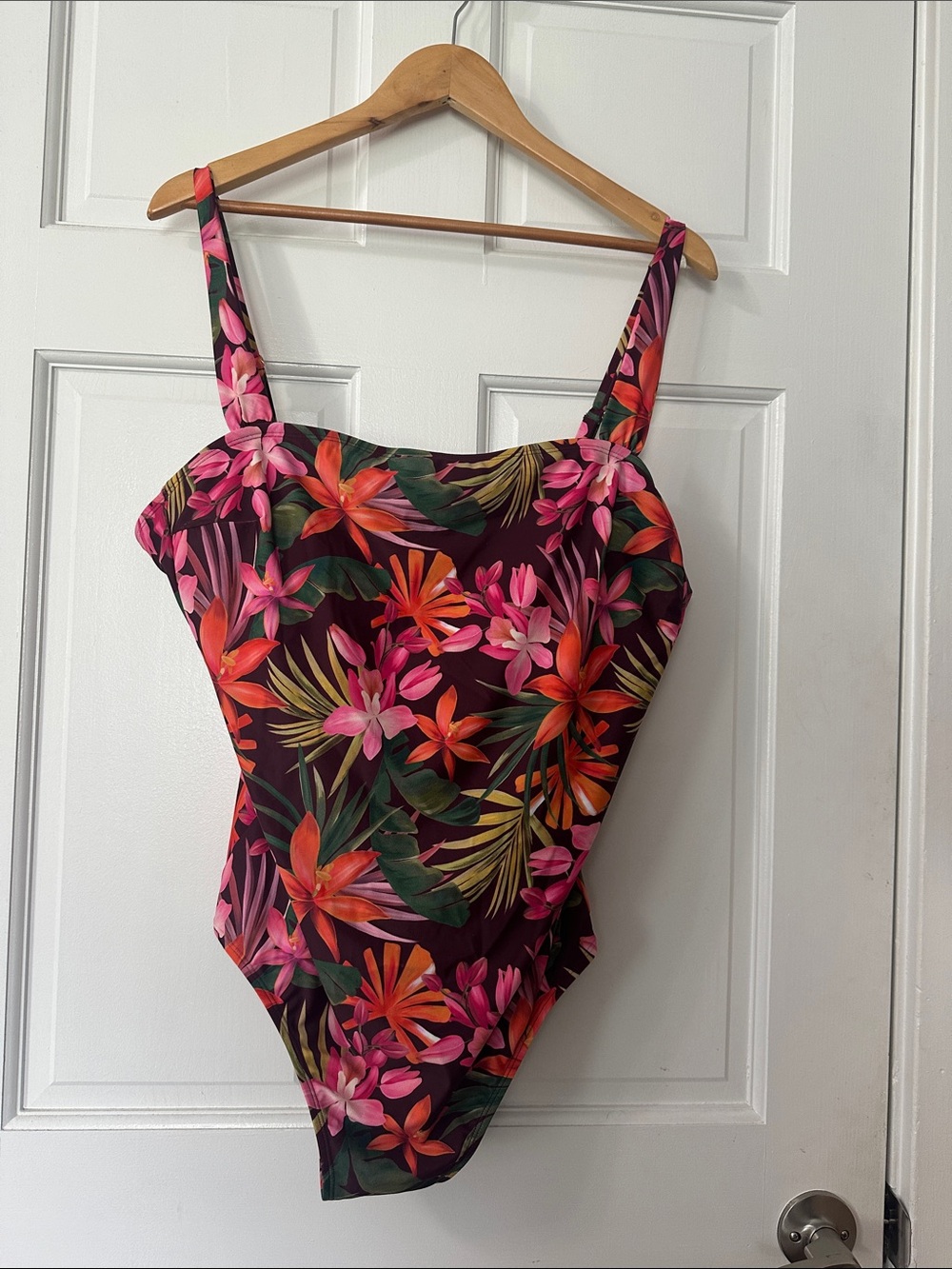 Shade & Shore Floral One-Piece Swimsuit in Burgundy with Pink & Green Accents